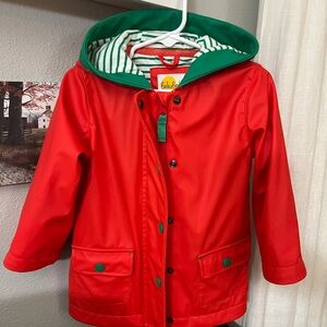 Baby Boden Red Raincoat with Green Accents size 18-24